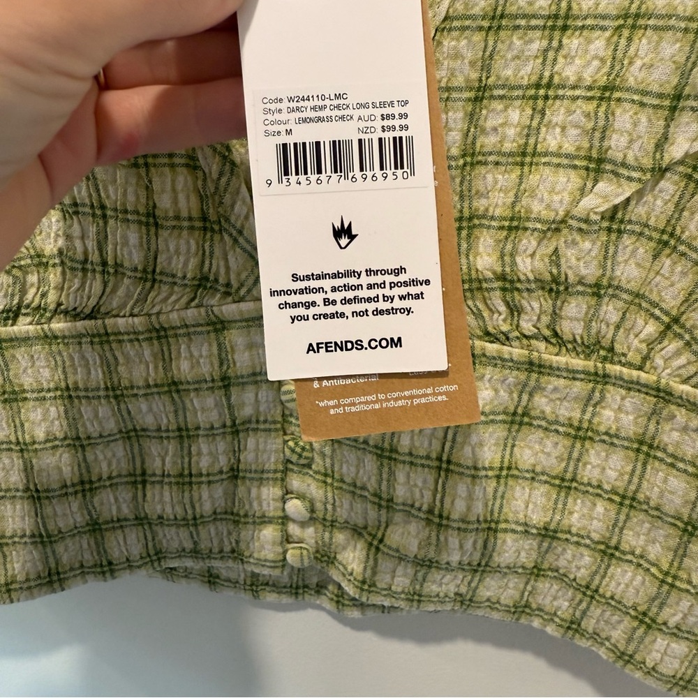 Afends Green Plaid Crop Top - Picture 4 of 6